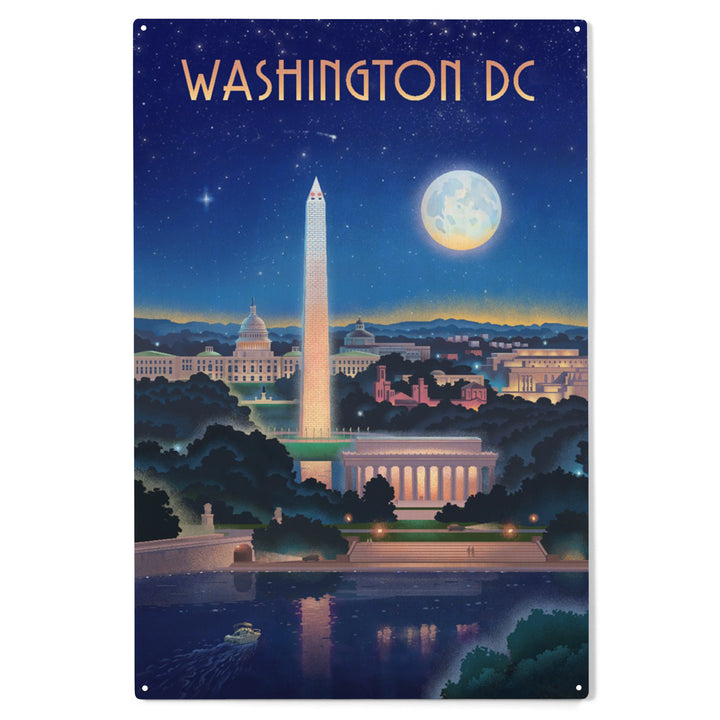 Washington, DC, Lithograph City Series, Night, Wood Sign and Postcards