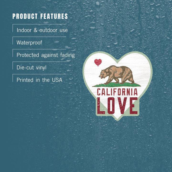 California Love, State Flag with Heart, Contour, Vinyl Sticker