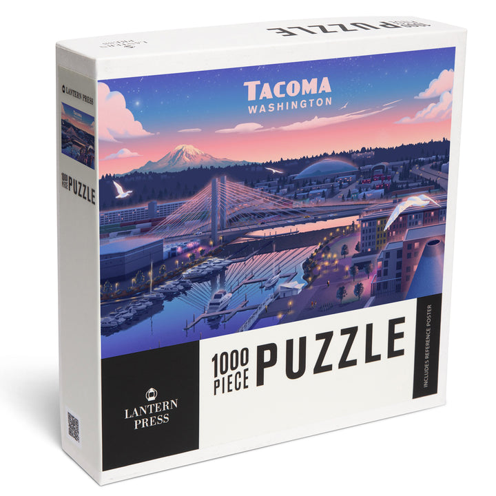 Tacoma, Washington, Lithograph, Skyline, 1000 Piece Jigsaw Puzzle