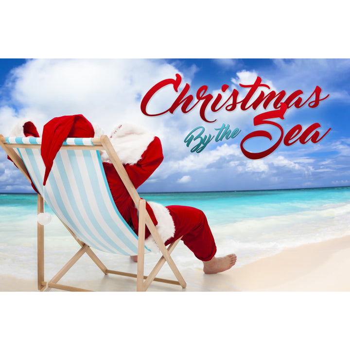 Christmas by the Sea, Santa on the Beach, Sentiment, Lantern Press Photography, Stretched Canvas