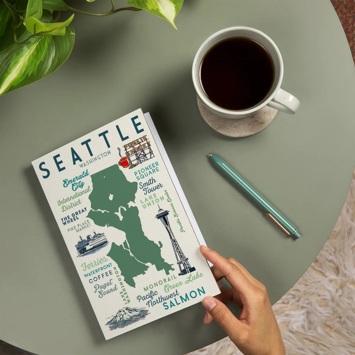 Lined 6x9 Journal, Seattle, Washington, Typography and Icons, Lay Flat, 193 Pages, FSC paper