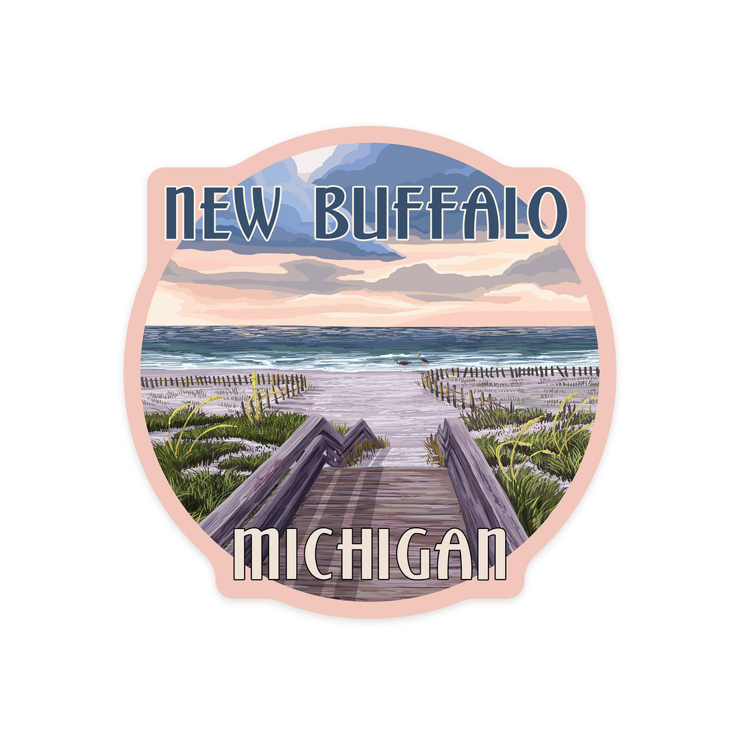 New Buffalo, Michigan, Beach Scene, Contour, Vinyl Sticker