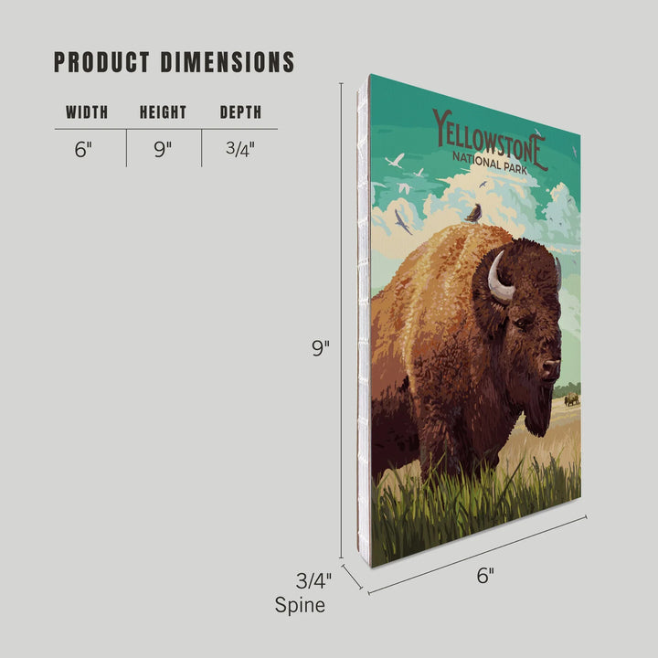 Lined 6x9 Journal, Yellowstone National Park, Wyoming, Painterly, Bison, Lay Flat, 193 Pages, FSC paper