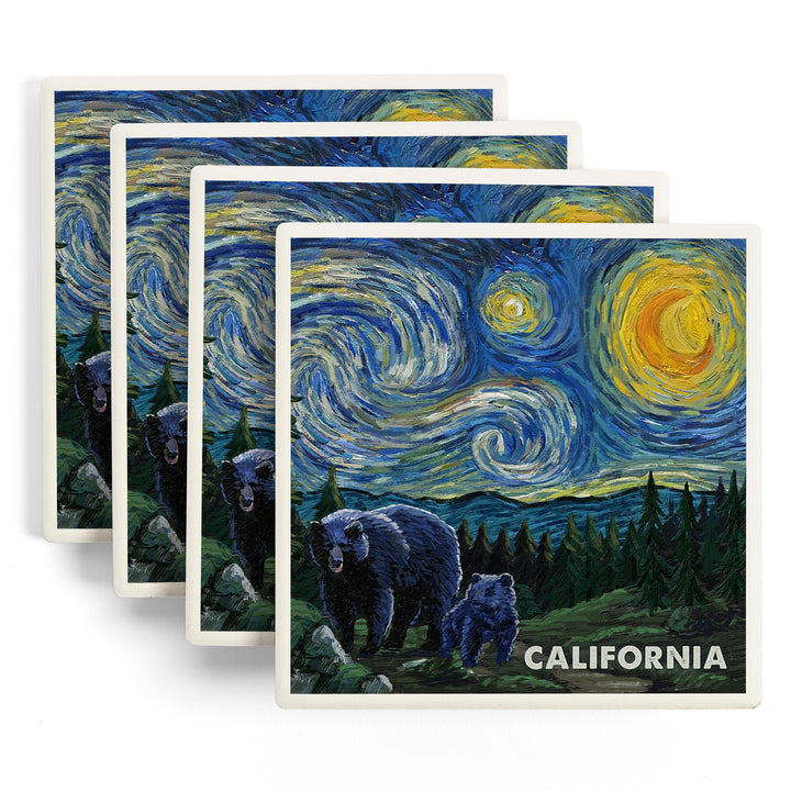 California, Starry Night, Bear and Cub, Coaster Set