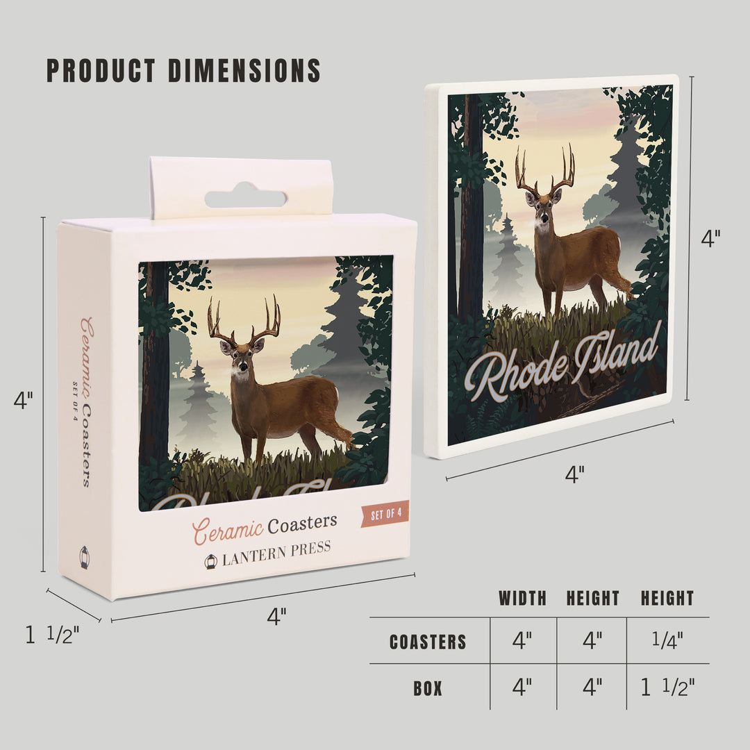 Rhode Island, Painterly, Deer and Sunrise, Coasters