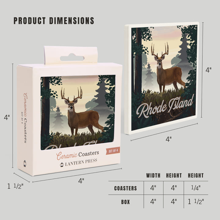 Rhode Island, Painterly, Deer and Sunrise, Coasters