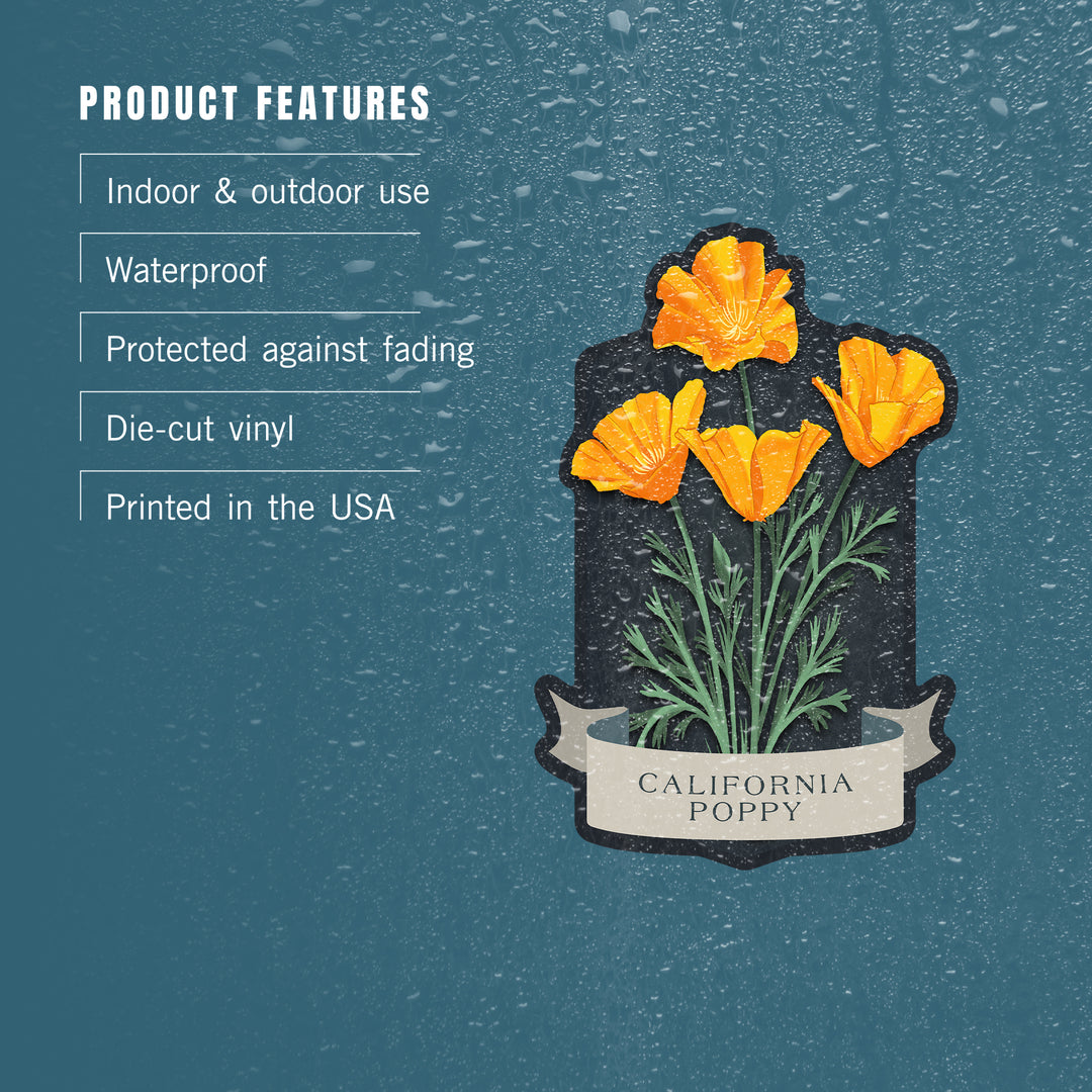 Vintage Flora Noir, California Poppy, Vinyl Sticker