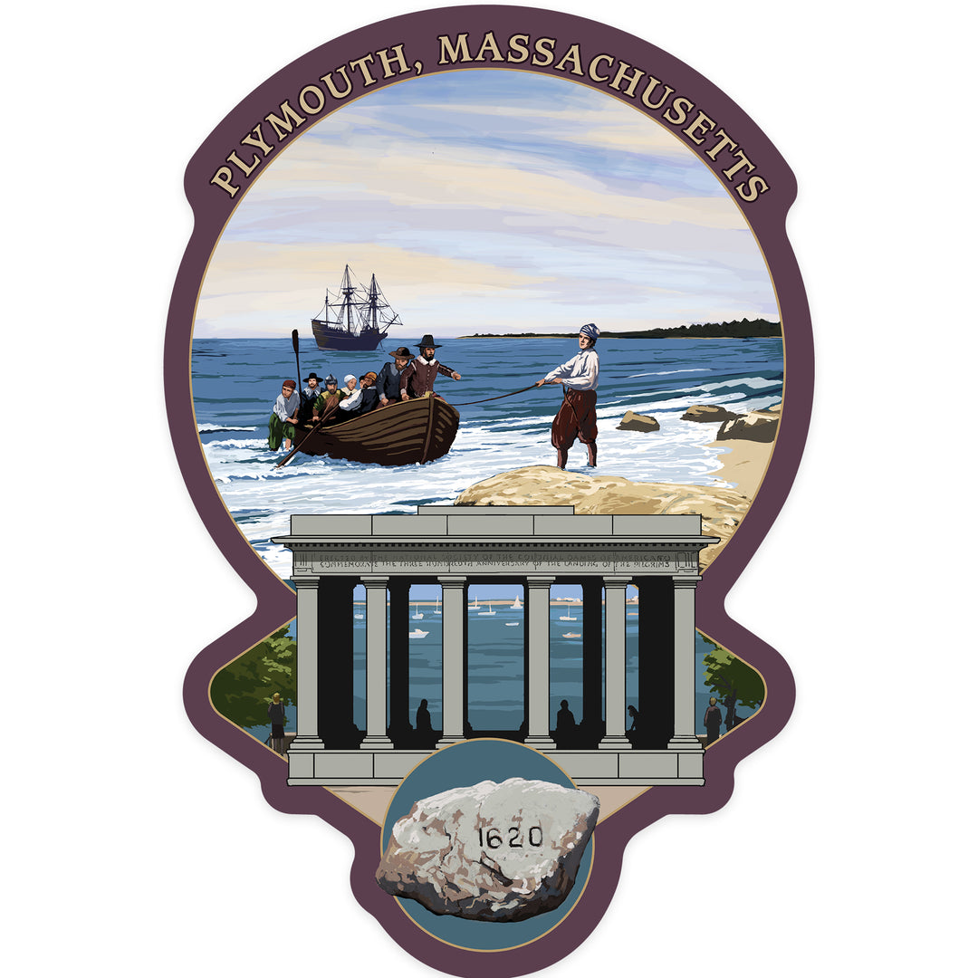 Plymouth, Massachusetts, Portico, Contour, Vinyl Sticker