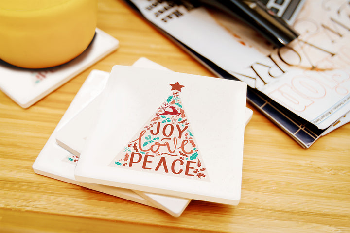 Joy Love Peace, Christmas Tree, Coaster Set