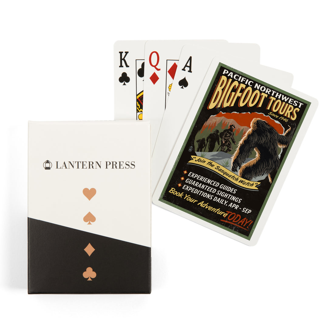 Playing Cards, Pacific Northwest, Bigfoot Tours, Vintage Sign, 52 Card Deck with Jokers in Box, Unique Art