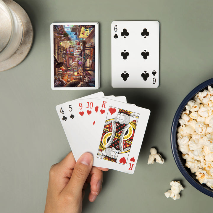 Playing Cards, Oil Painting, Antique Store Cats, 52 Card Deck with Jokers in Box, Unique Art