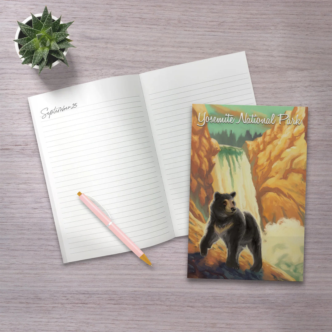 Lined 6x9 Journal, Yosemite National Park, California, Black Bear, Falls, Oil Painting, Lay Flat, 193 Pages, FSC paper