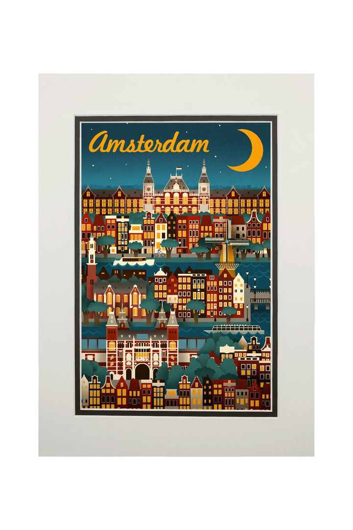 Amsterdam, Retro Skyline, Art & Giclee Prints