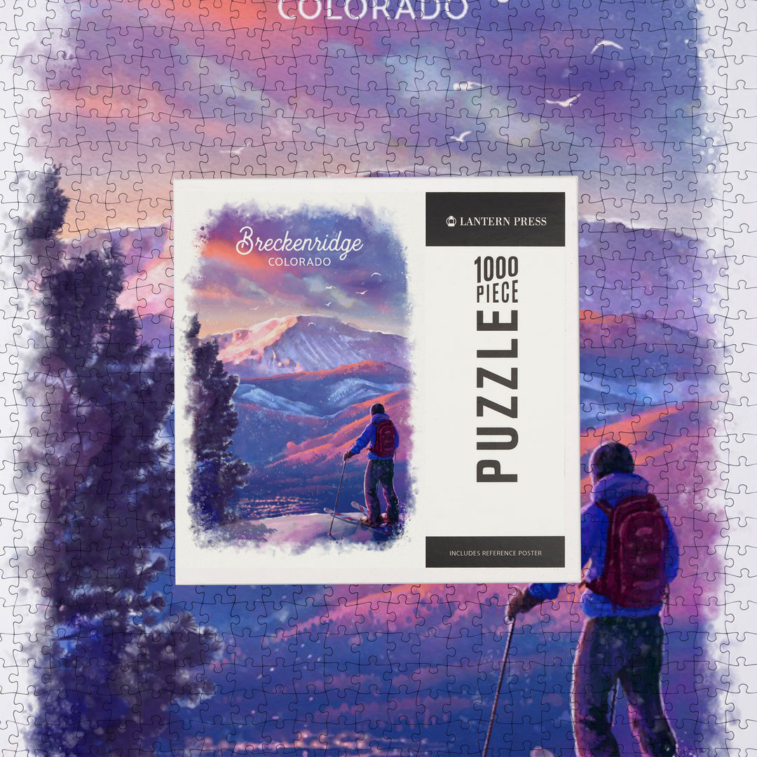 Breckenridge, Colorado, Purple Skies, Ski View, Watercolor Study, Jigsaw Puzzle