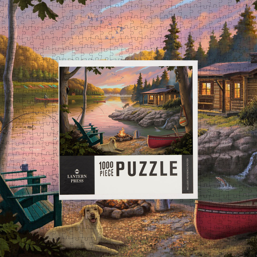 Lake Living, Cabin in Woods, Jigsaw Puzzle
