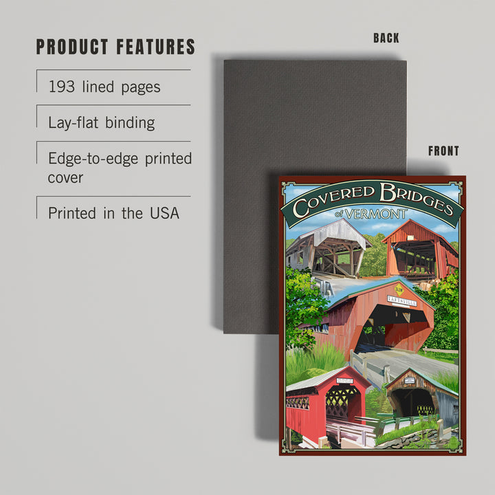 Lined 6x9 Journal, Vermont, Bridges of Vermont, Montage, Lay Flat, 193 Pages, FSC paper