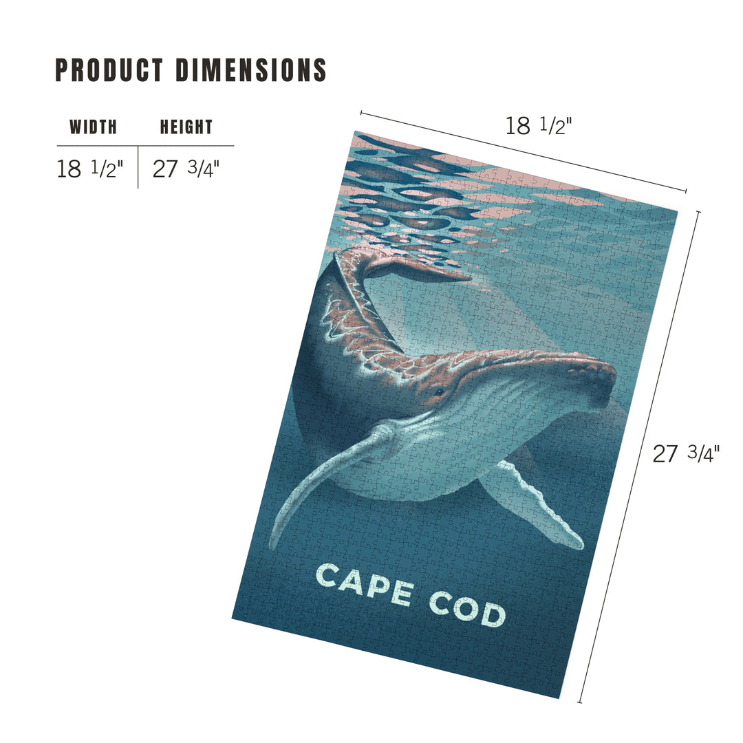 Cape Cod, Massachusetts, Lithograph, Humpback Whale, 1000 Piece Jigsaw Puzzle