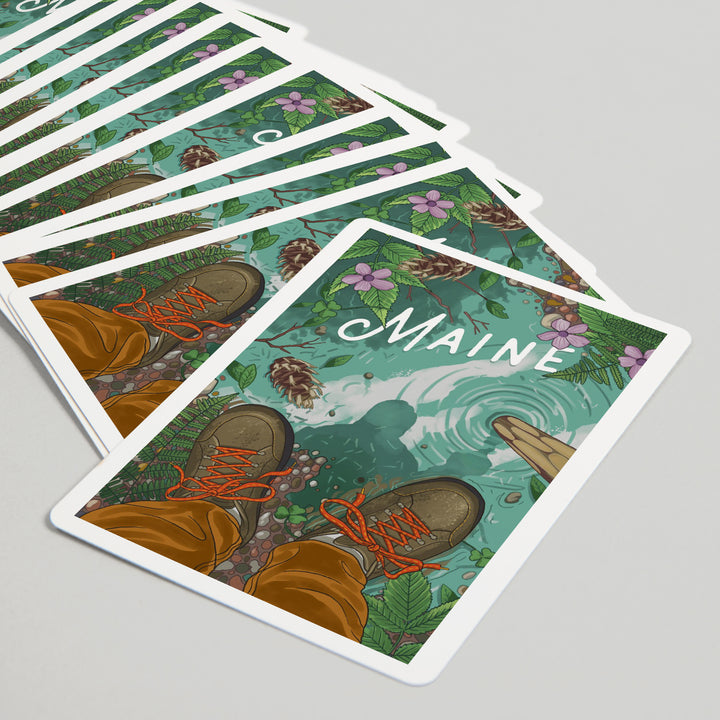 Playing Cards, Maine, Embrace the Elements Hiking, 52 Card Deck with Jokers in Box, Unique Art