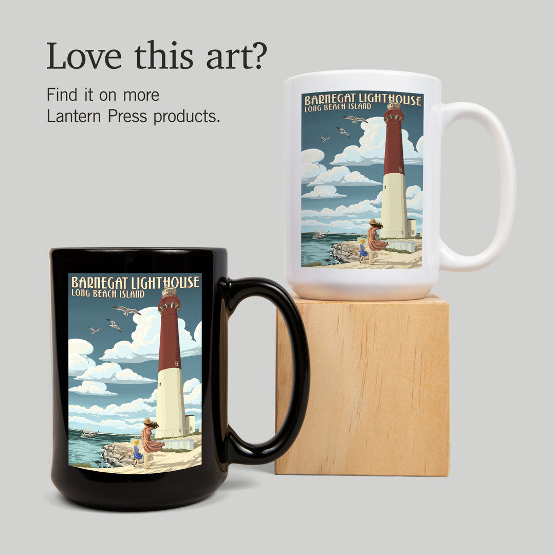Long Beach Island, New Jersey, Barnegat Lighthouse, Lantern Press Artwork, Ceramic Mug