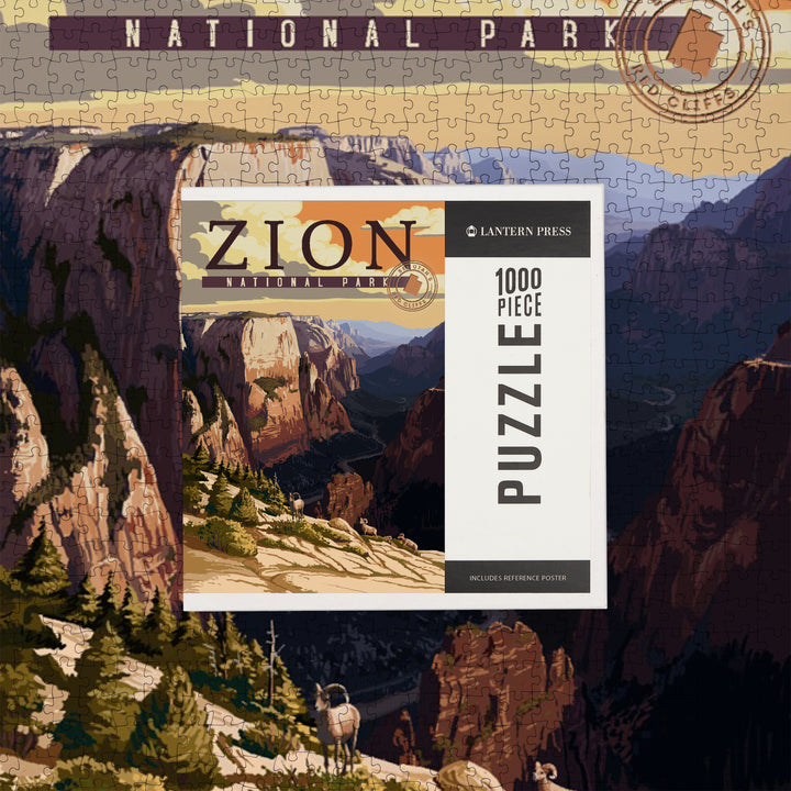 Zion National Park, Zion Canyon Sunset, Typography, 1000 Piece Jigsaw Puzzle