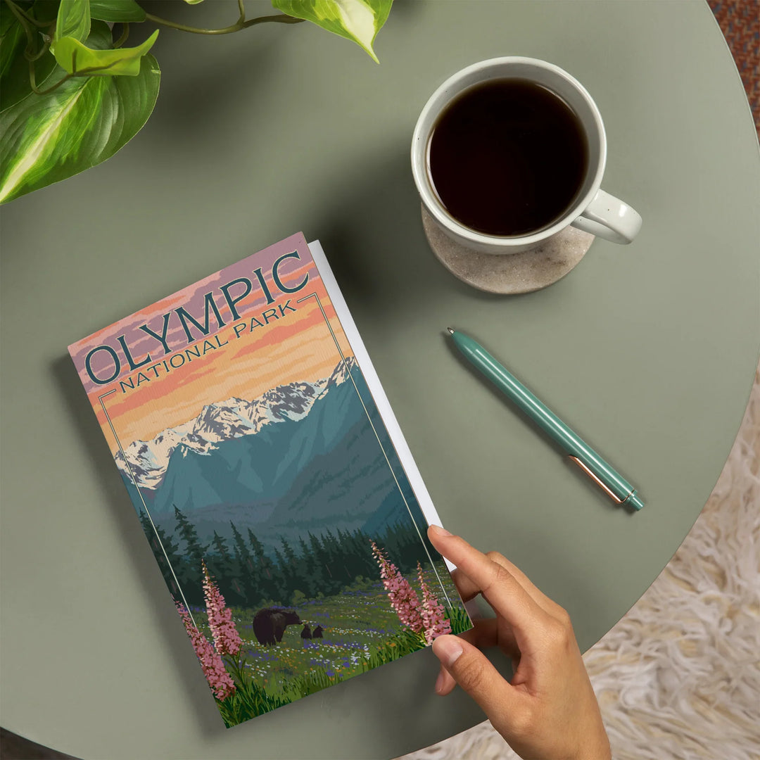 Lined 6x9 Journal, Olympic National Park, Washington, Bears and Spring Flowers, Lay Flat, 193 Pages, FSC paper