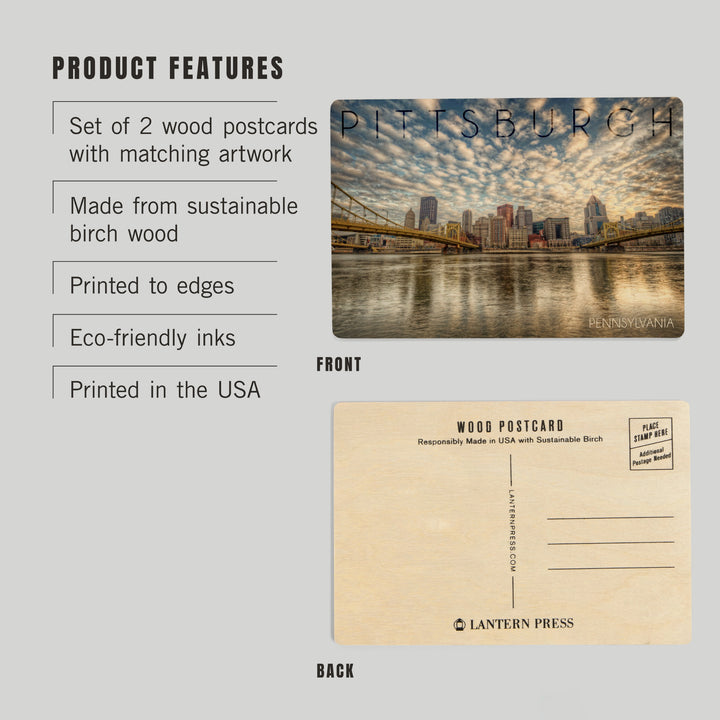 Pittsburgh, Pennsylvania, Skyline From the North, Wood Sign and Postcards
