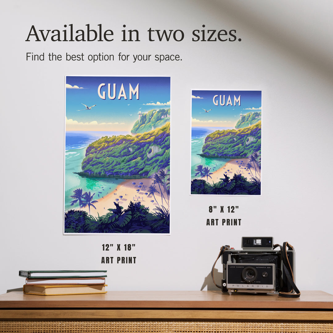 Agana, Guam, Lithograph, Beach Cove, Art & Giclee Prints
