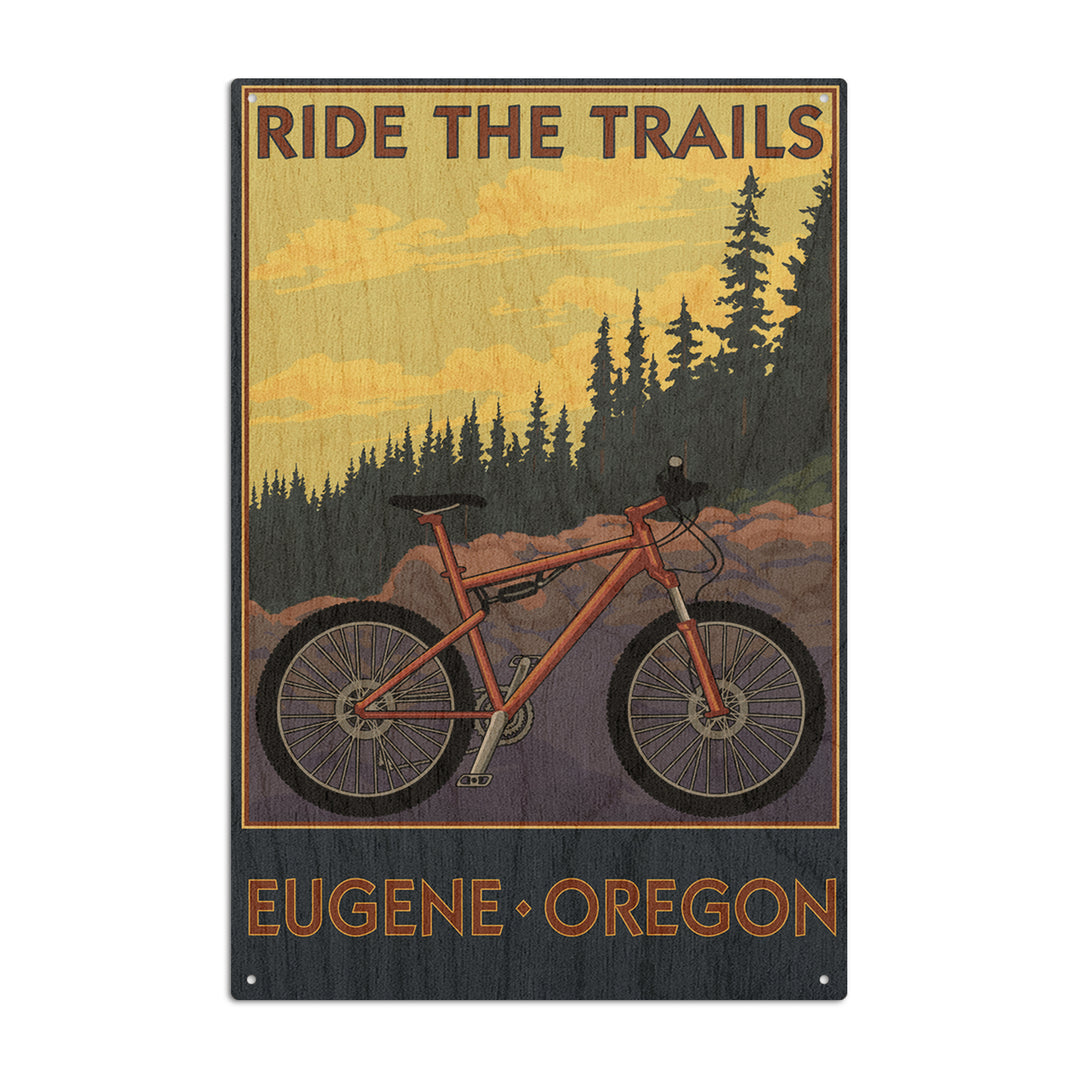 Eugene, Oregon, Ride the Trails, Lantern Press Artwork, Wood Signs and Postcards