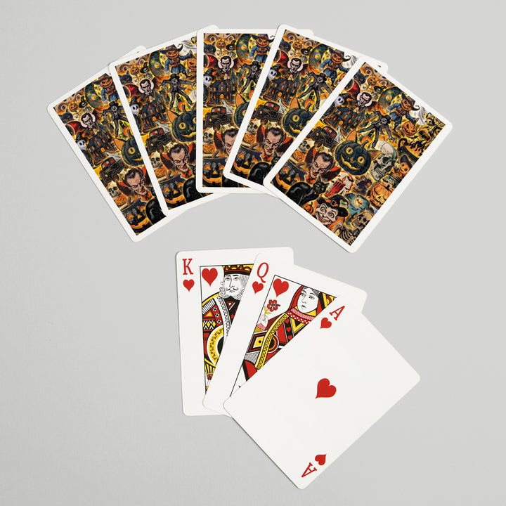 Playing Cards, Vintage Halloween Collage, 52 Card Deck with Jokers in Box, Unique Art