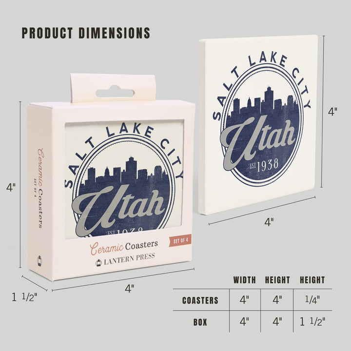 Salt Lake City, Utah, Skyline Seal (Blue), Coaster Set