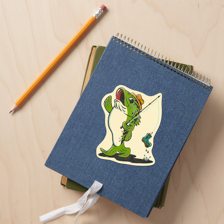 Vintage Mascot, Bass Fishing, Vinyl Sticker