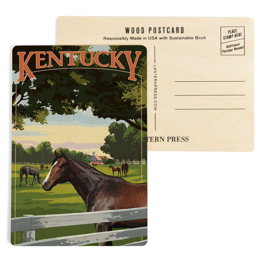 Kentucky, Thoroughbred Horses Farm Scene, Wood Sign and Postcards