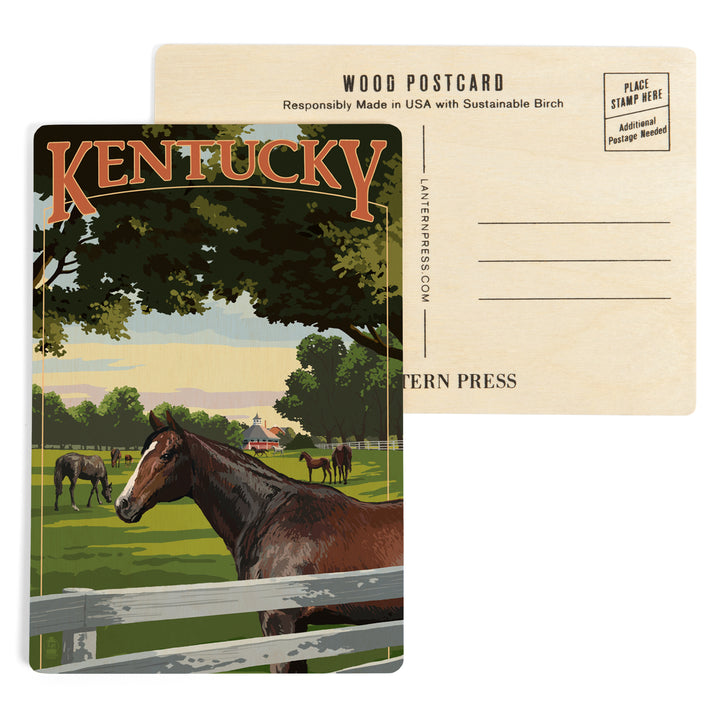 Kentucky, Thoroughbred Horses Farm Scene, Wood Sign and Postcards