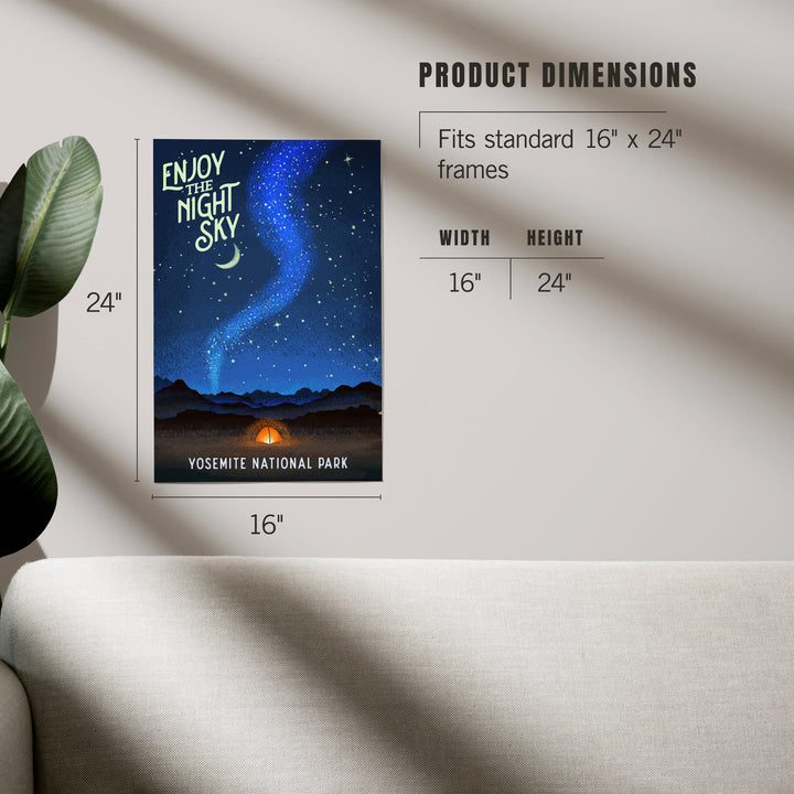 Yosemite National Park, California, Tent and Night Sky, Mid-Century Style, Art & Giclee Prints