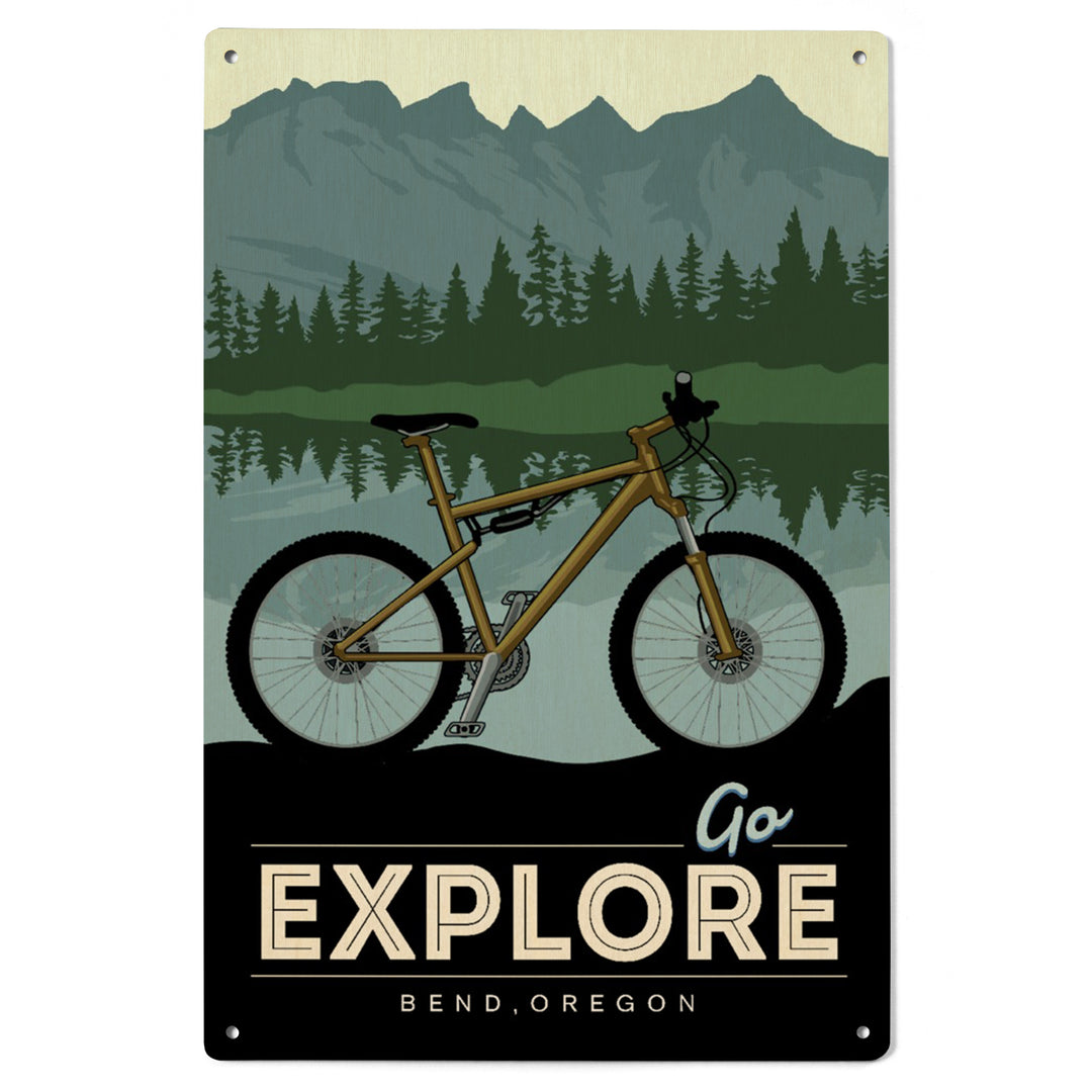 Bend, Oregon, Go Explore, Bike, Lantern Press Artwork, Wood Signs and Postcards