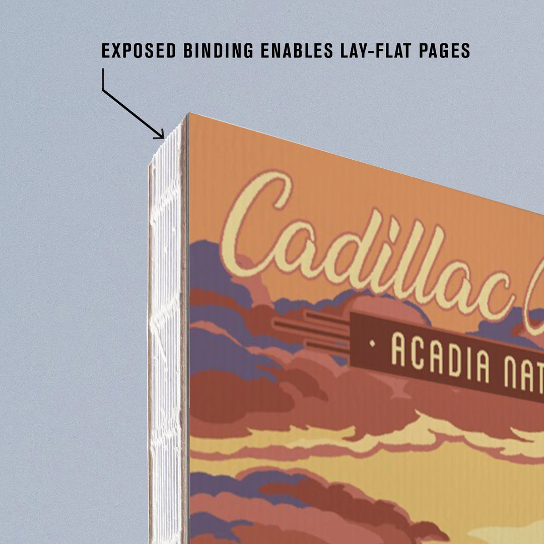 Lined 6x9 Journal, Acadia National Park, Maine, Cadillac Mountain Illustration, Lay Flat, 193 Pages, FSC paper