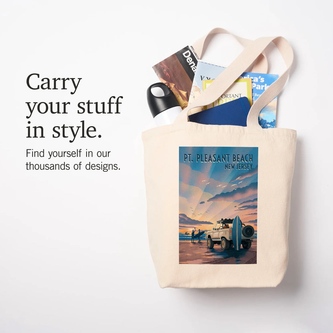 Point Pleasant Beach, New Jersey, Beach Lithograph, Tote Bag