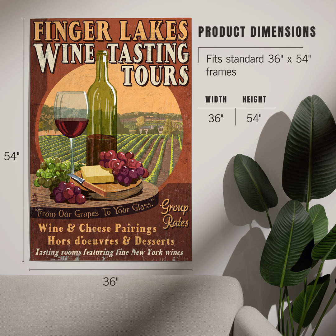 Finger Lakes, New York, Wine Tasting Vintage Sign, Art & Giclee Prints