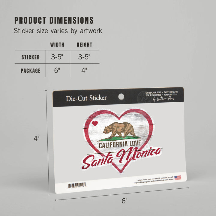 Santa Monica, California, State Bear with Heart, Contour, Vinyl Sticker