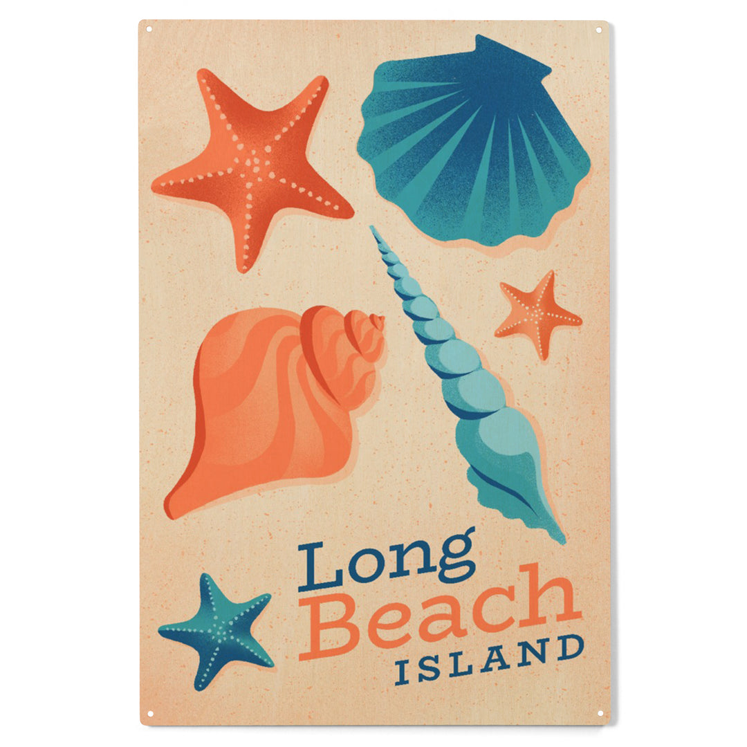 Long Beach Island, New Jersey, Sun-faded Shoreline Collection, Shells on Beach, Wood Sign and Postcards