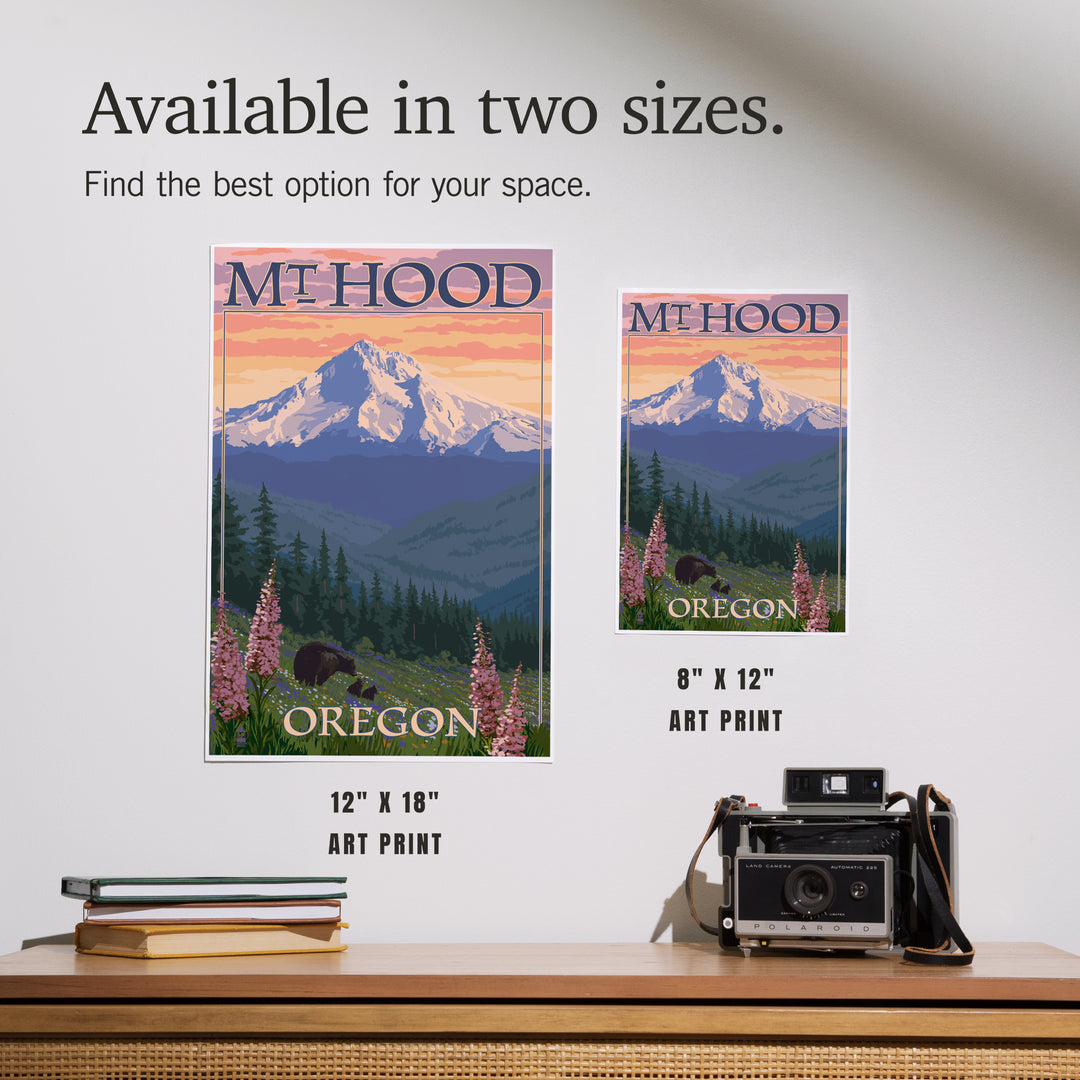 Mt. Hood, Oregon, Bear Family and Spring Flowers, Art & Giclee Prints