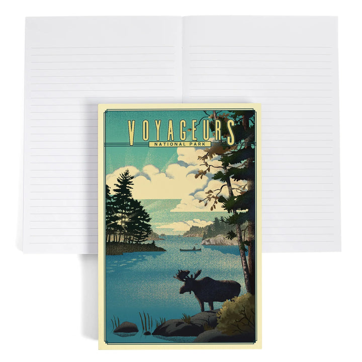 Lined 6x9 Journal, Voyageurs National Park, Minnesota, Lithograph National Park Series, Lay Flat, 193 Pages, FSC paper