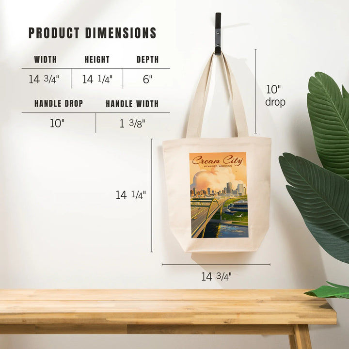 Milwaukee, Wisconsin, Lithograph City Series, Cream City, Tote Bag
