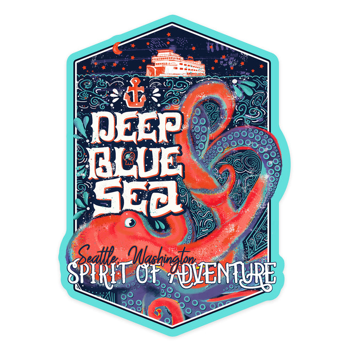 Seattle, Washington, Giant Octopus, Deep Blue Sea, Spirit Of Adventure, Contour, Vinyl Sticker