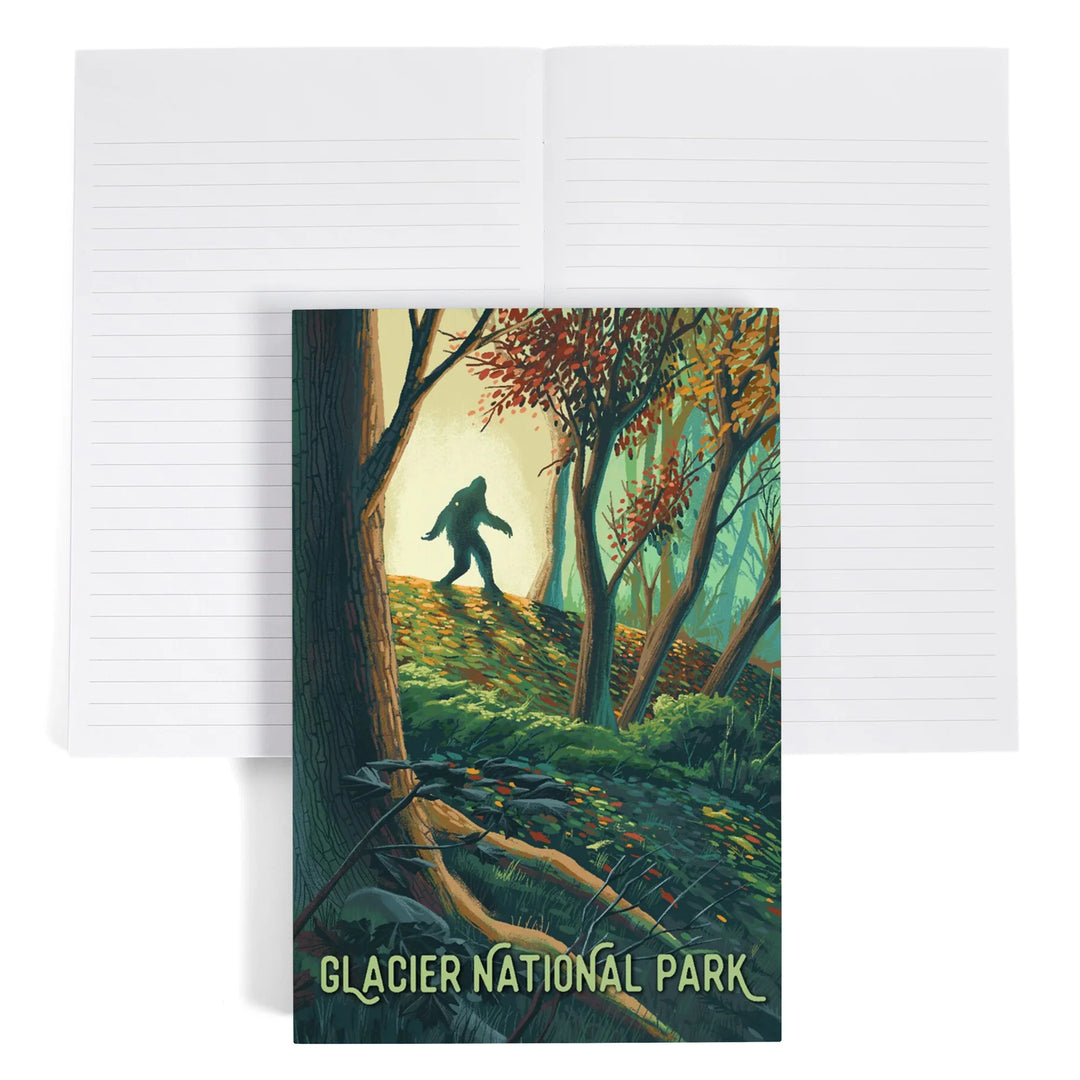 Lined 6x9 Journal, Glacier National Park, Montana, Wanderer, Bigfoot in Forest, Lay Flat, 193 Pages, FSC paper