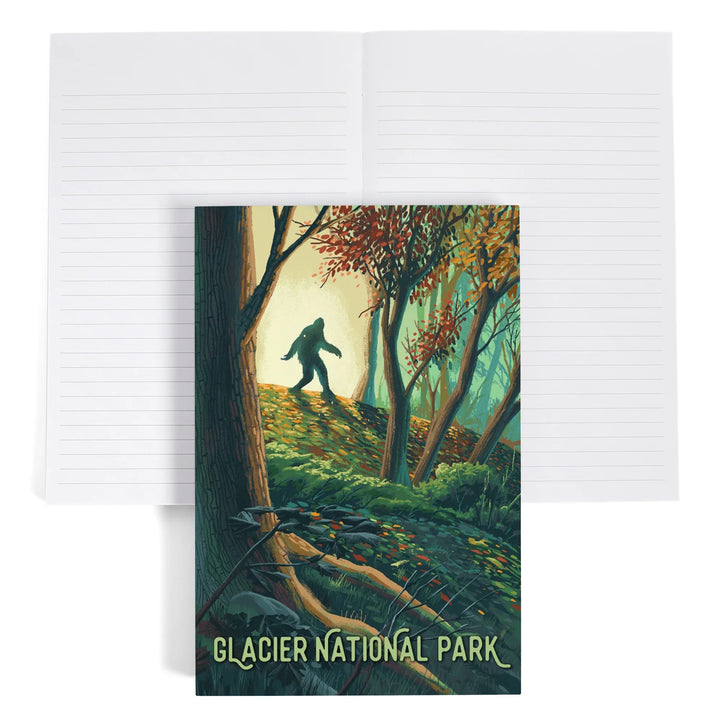 Lined 6x9 Journal, Glacier National Park, Montana, Wanderer, Bigfoot in Forest, Lay Flat, 193 Pages, FSC paper