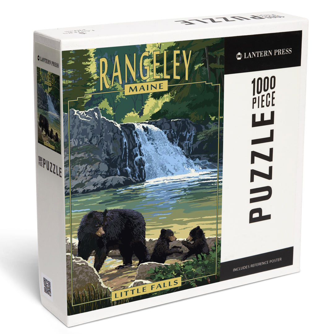 Rangeley, Maine, Painterly, Little Falls, Black Bear and Cubs, Jigsaw Puzzle