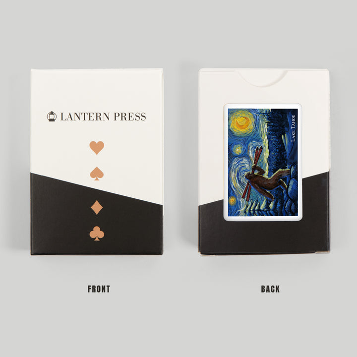 Playing Cards, Lake Tahoe, California, Starry Night, Winter Bigfoot with Skis, 52 Card Deck with Jokers in Box, Unique Art