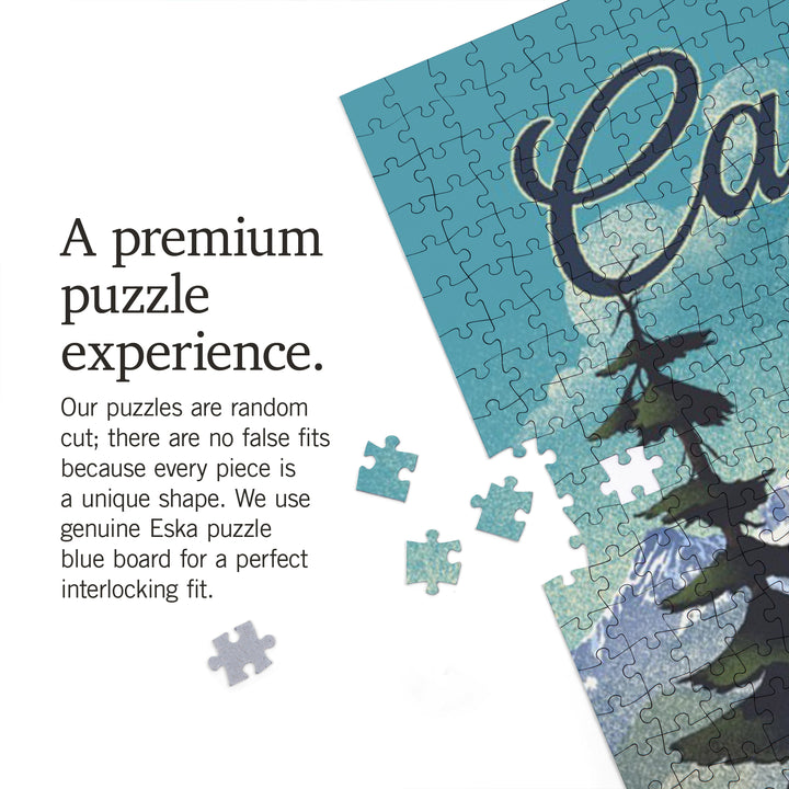 California, Lithograph, Lake and Mountains Scene, 1000 Piece Jigsaw Puzzle