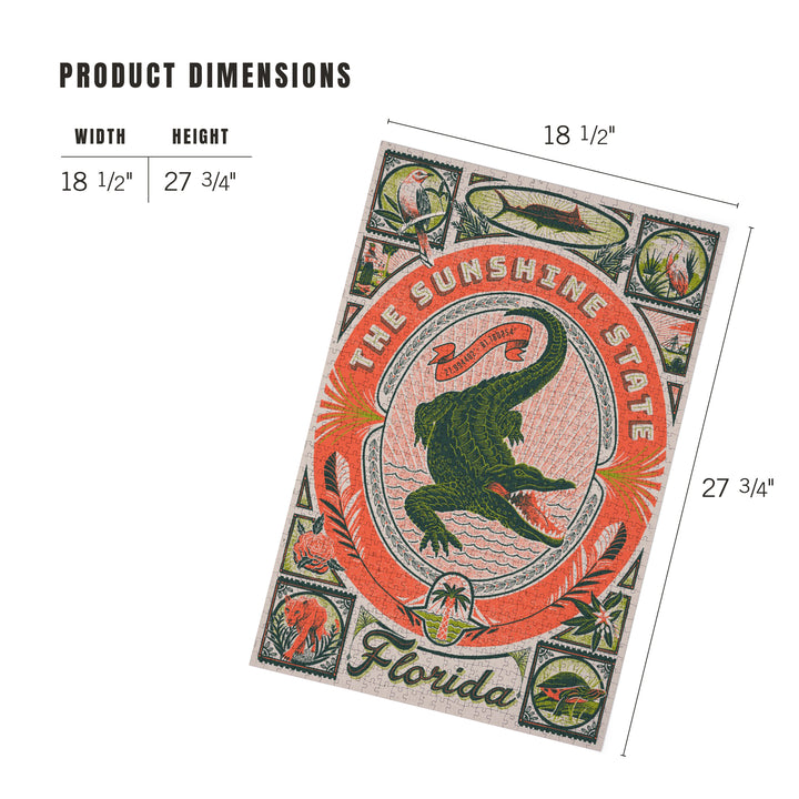 Florida, Woodcut Menagerie Series, The Sunshine State, 1000 Piece Jigsaw Puzzle